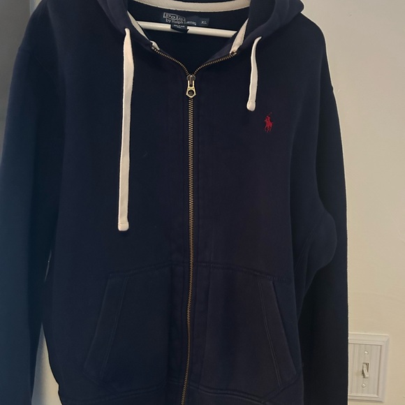 Polo by Ralph Lauren Dark Blue Zip-Up with Red Emblem - Picture 2 of 3